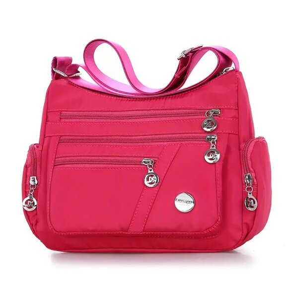 Women's Nylon Crossbody Shoulder Large Capacity Bag Waterproof  FUCHSIA - Picture 1 of 10